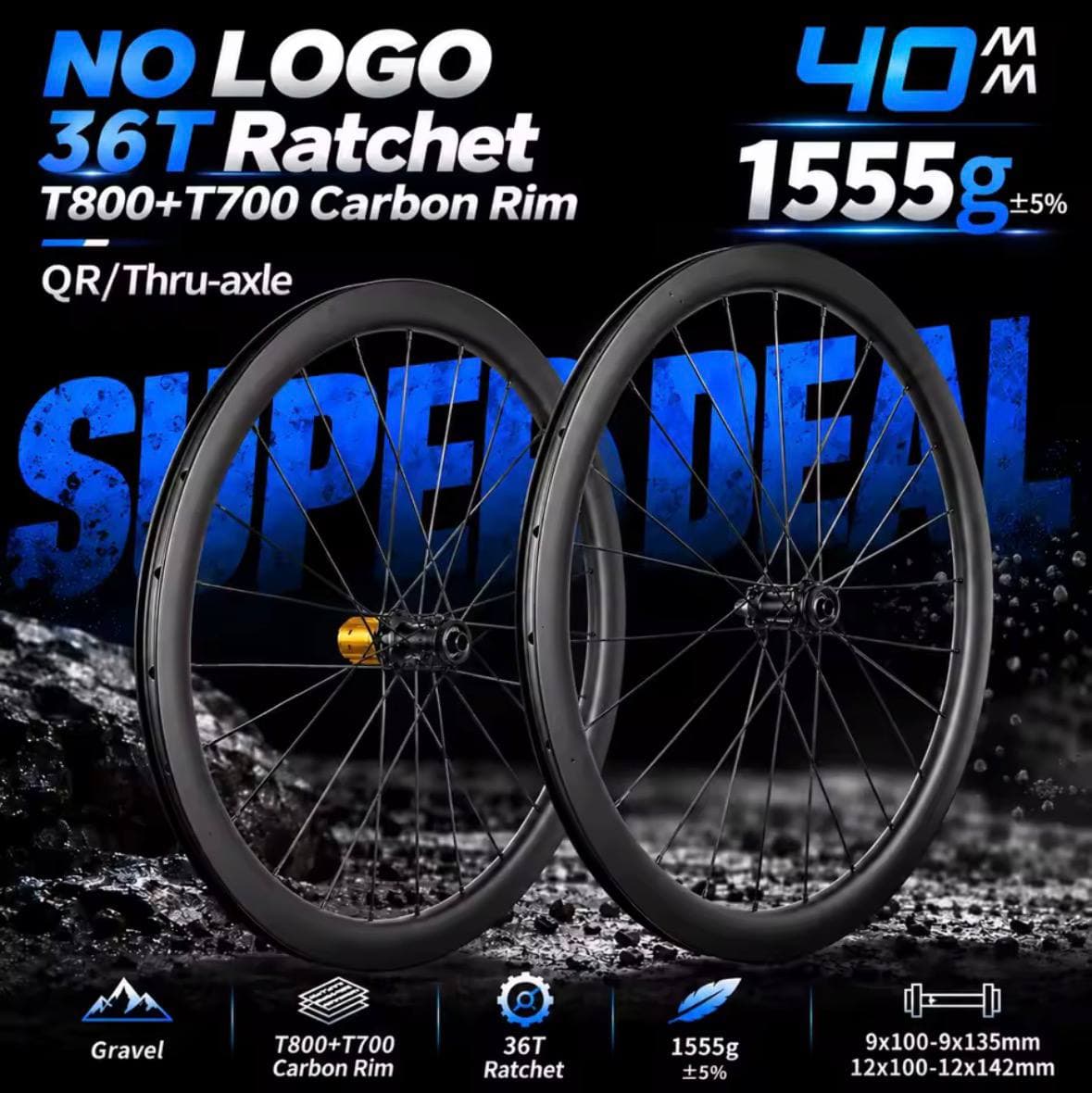 Ruedas de carbono 700C NO LOGO – 40 mm